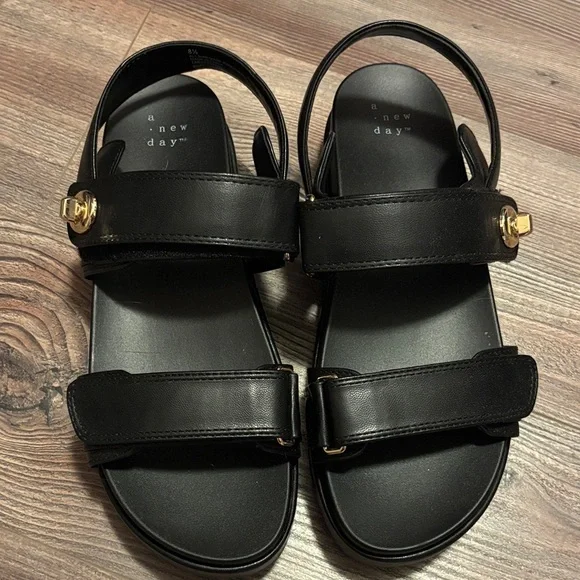 A New Day Black Sandals with Gold Details - Picture 2 of 6